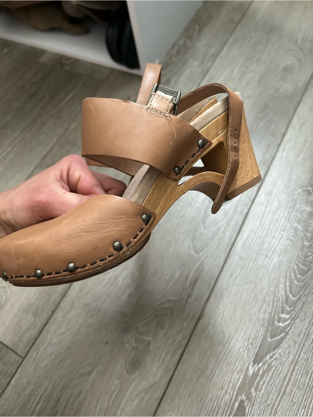 Dansko Tan Leather Mary Jane Clog Heels - Picture 3 of 5